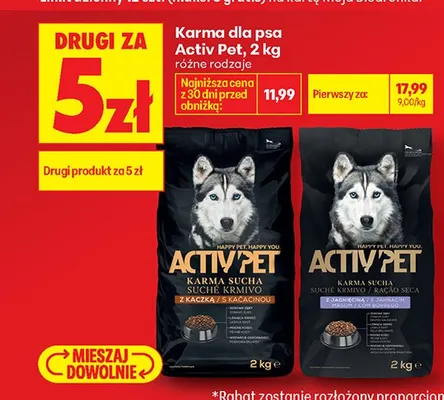 Karma dla psa Activ Pet z kaczką promocja w Biedronka
