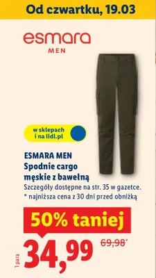 Spodnie cargo męskie z bawełną promocja w Lidl