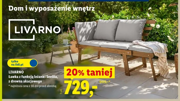 Ławka z funkcją leżanki Sevilla z drewna akacjowego LIVARNO promocja w Lidl