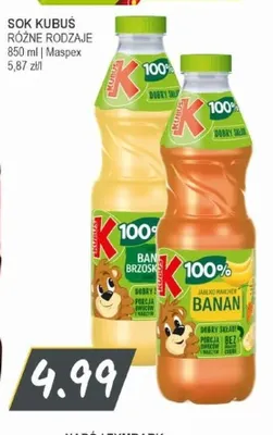 Sok Kubuś banan brzoskwinia 100% promocja w Słoneczko