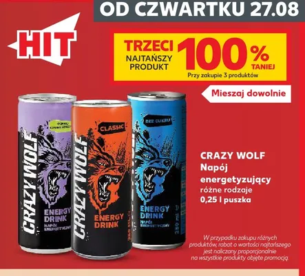 Napój energetyzujący Crazy Wolf bez cukru promocja w Kaufland