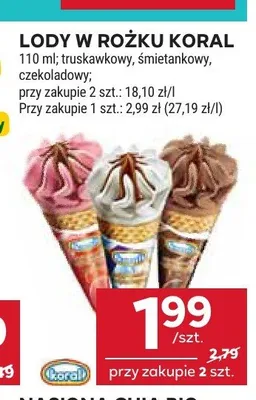 Lody w rożku Koral promocja w Stokrotka