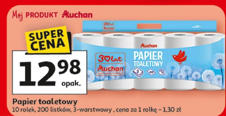 Papier toaletowy Auchan 3-warstwowy 200 listków promocja w Auchan