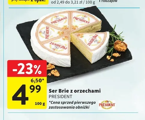 Ser Brie z orzechami President promocja w Intermarche