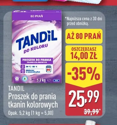 Proszek do prania tkanin kolorowych Tandil promocja w Aldi