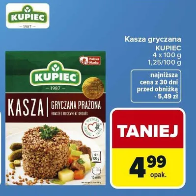 Kasza gryczana prażona KUPIEC 4-pak 100g promocja w Carrefour