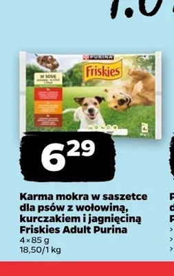 Karma mokra w saszetce dla psów z wołowiną, kurczakiem i jagnięciną Friskies Adult Purina promocja w Netto