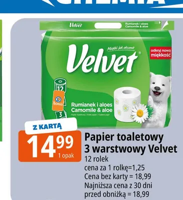 Papier toaletowy Velvet 3-warstwowy promocja w Leclerc
