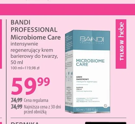 Intensywnie regenerujący krem barierowy do twarzy Microbiome Care Bandi Professional promocja w Hebe