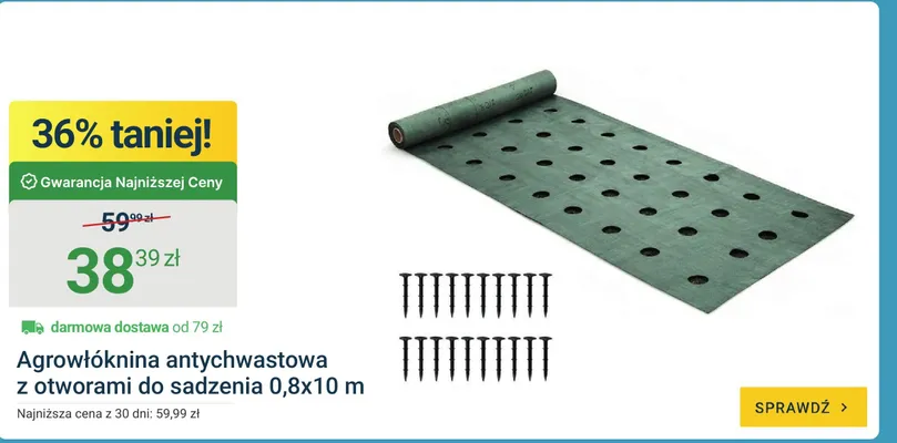 Agrowłóknina antychwastowa z otworami do sadzenia 0,8x10m promocja w ERLI