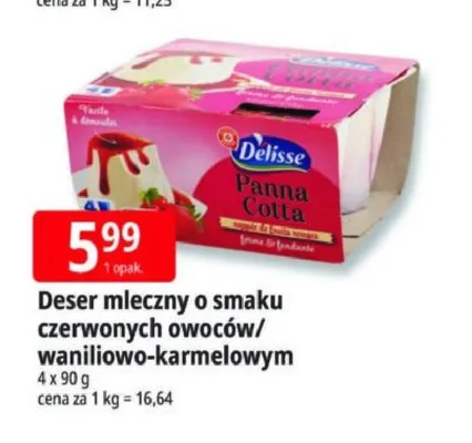Deser mleczny o smaku czerwonych owoców Delisse 4-pak 90 g promocja w Leclerc