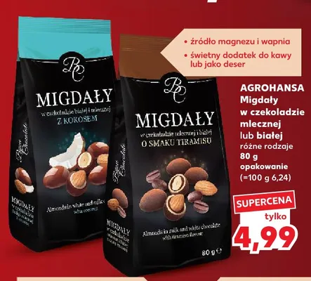 Migdały w czekoladzie białej i mlecznej z kokosem Agrohansa promocja w Kaufland