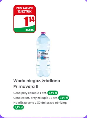 Woda niegazowana źródlana 1l promocja w Dino