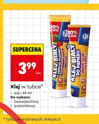Klej w tubce biały do papieru bezzapachowy Astra promocja w Biedronka