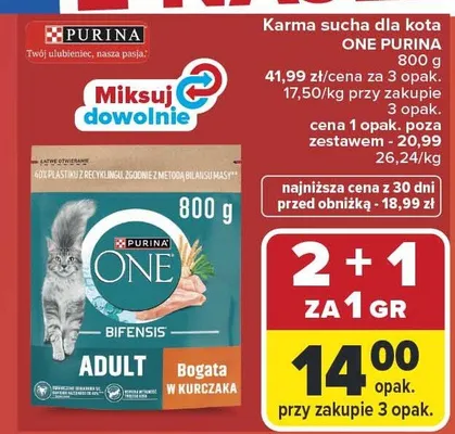 Karma sucha dla kota Purina One Adult Bogata w Kurczaka promocja w Carrefour
