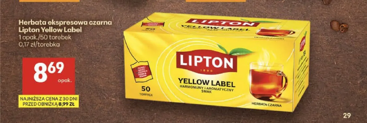 Herbata ekspresowa czarna Lipton Yellow Label promocja w Delikatesy Centrum