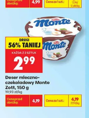 Deser mleczno-czekoladowy Monte Zott promocja w Biedronka