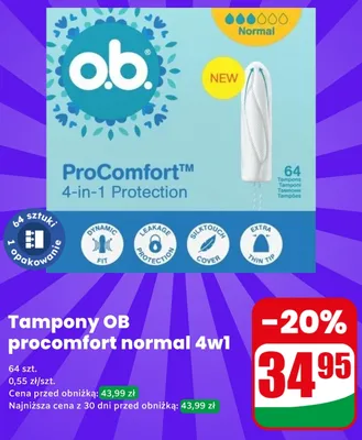Tampony O.B. ProComfort Normal 4w1 promocja w Dino