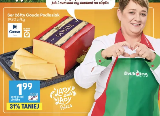 Ser żółty Gouda Podlasiak promocja w Delikatesy Centrum