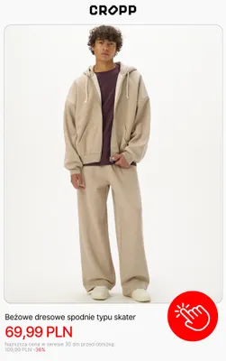 Beżowe dresowe spodnie typu skater Cropp promocja w Cropp