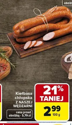 Kiełbasa chłopska Nasza Wędzarnia promocja w Carrefour Market