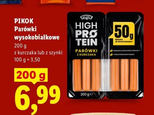 Parówki wysokobiałkowe z szynki Pikok High Protein promocja w Lidl