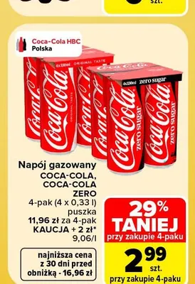 Napój gazowany Coca-Cola Zero 4-pak promocja w Carrefour