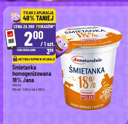 Śmietanka homogenizowana 18% Jana promocja w POLOmarket