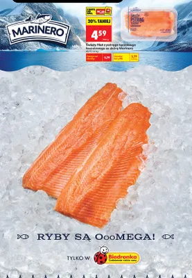Świeży filet z pstrąga tęczowego łososiowego ze skórą Marinero promocja w Biedronka