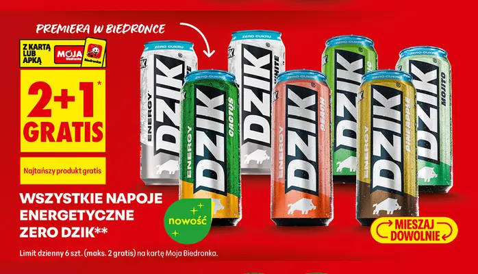 Napój energetyczny Dzik White promocja w Biedronka