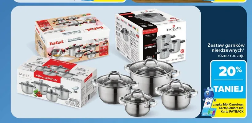 Zestaw garnków nierdzewnych Tefal Cook & Clip promocja w Carrefour