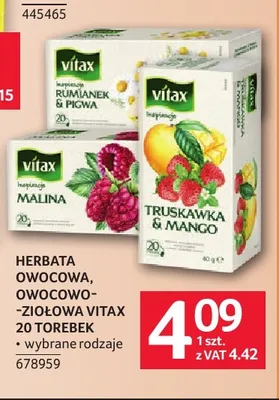 Herbata owocowa Vitax Malina promocja w Selgros