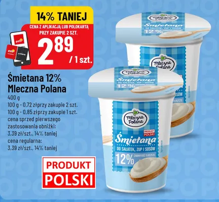 Śmietana Mleczna Polana 12% promocja w POLOmarket