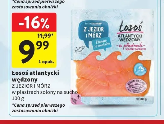 Łosoś atlantycki wędzony w plastrach Z Jezior i Mórz promocja w Intermarche