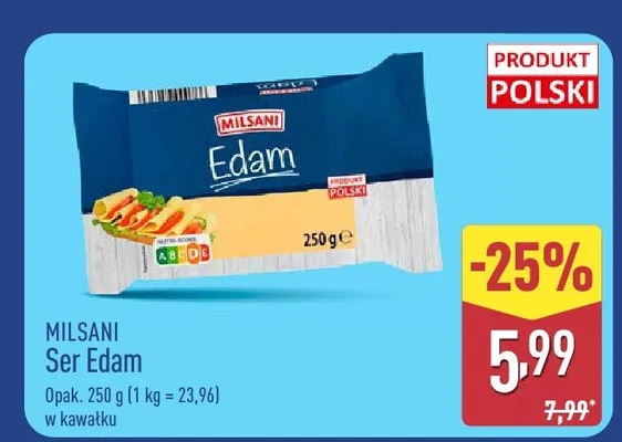 Ser Edam w kawałku Milsani promocja w Aldi