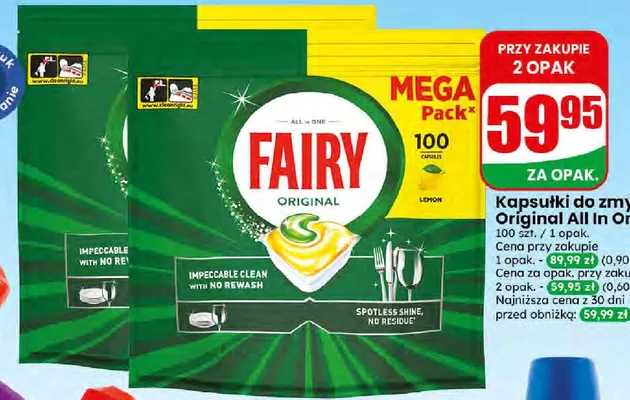 Kapsułki do zmywarki Fairy Original All In One promocja w Dino