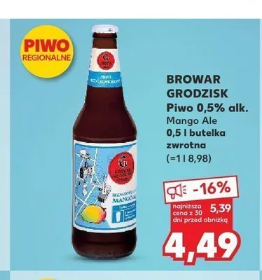 Piwo bezalkoholowe Browar Grodzisk Mango Ale promocja w Kaufland
