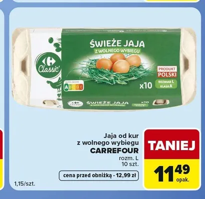 Jaja od kur z wolnego wybiegu Carrefour Classic rozm. L promocja w Carrefour Market