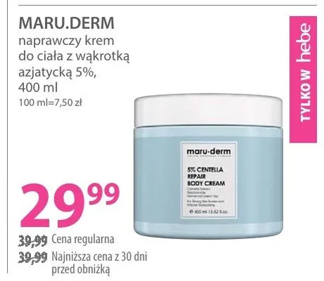 Naprawczy krem do ciała z wakrotką azjatycką 5% Maru.Derm promocja w Hebe