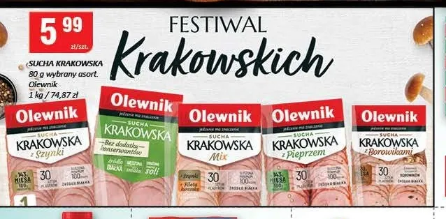 Kiełbasa Krakowska sucha z borowikami Olewnik promocja w Chorten