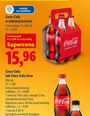 Napój Coca-Cola lub Coca-Cola Zero promocja w Lidl