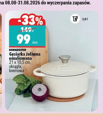 Gęsiarka żeliwna emaliowana Konighoffer 21x10,5 cm okrągła kremowa promocja w Biedronka Home