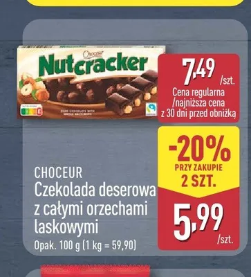 Czekolada deserowa z całymi orzechami laskowymi Choceur Nutcracker promocja w Aldi