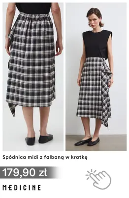 Spódnica midi z falbaną w kratkę Medicine promocja w Medicine