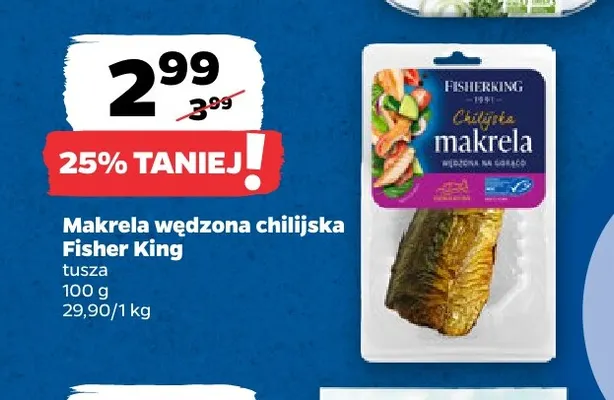 Makrela wędzona chilijska Fisher King tusza promocja w Netto