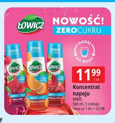 Koncentrat napoju Łowicz Zero Cukru Malina promocja w Leclerc