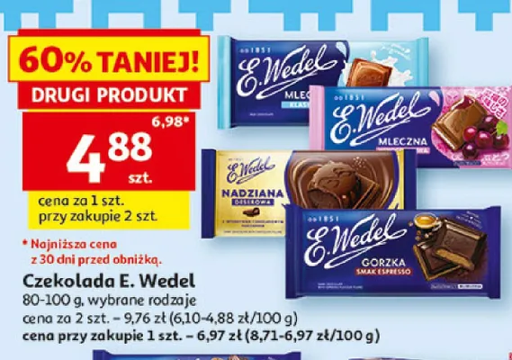 Czekolada mleczna E. Wedel 80-100g promocja w Auchan