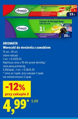 Woreczki do mrożenia z suwakiem Aromata promocja w Lidl