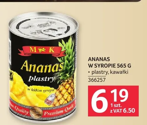 Ananas w puszce w syropie plastry M & K promocja w Selgros