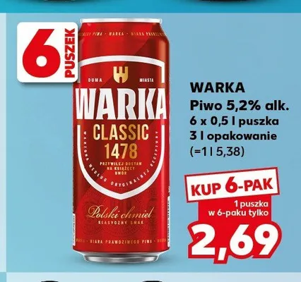 Piwo Warka Classic 6-pak 500 ml promocja w Kaufland